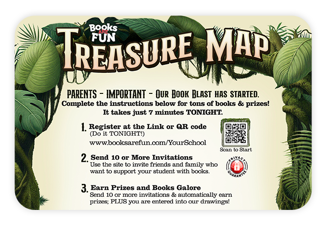 screenshot of the Books Are Fun treasure map with the instructions shown here